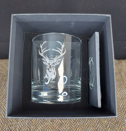 Laser Engraved Whisky Tumbler And Slate Coaster Gift Box Set