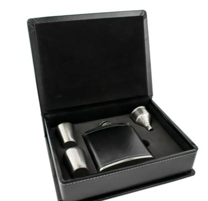Leather Look Hip Flask Presentation Boxed 6oz Pu