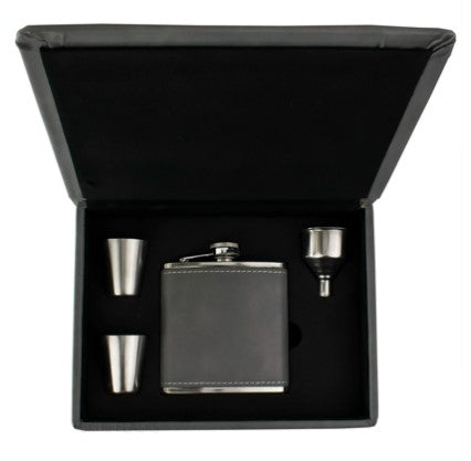 Leather Look Hip Flask Presentation Boxed 6oz Pu