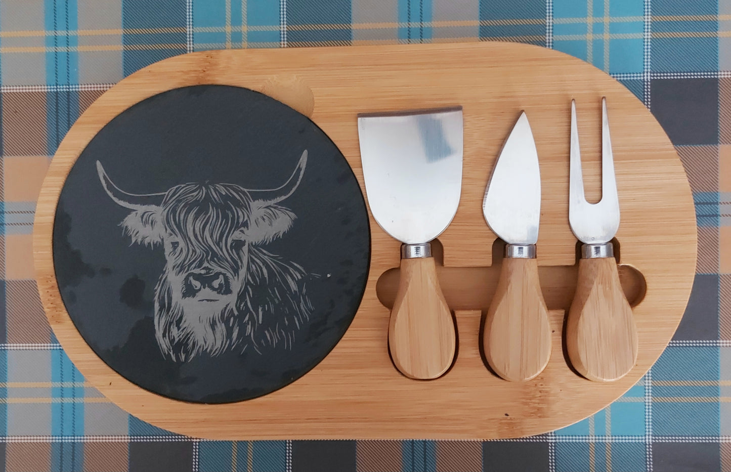 Oval Bamboo Cheese Board with Engraved Slate Insert