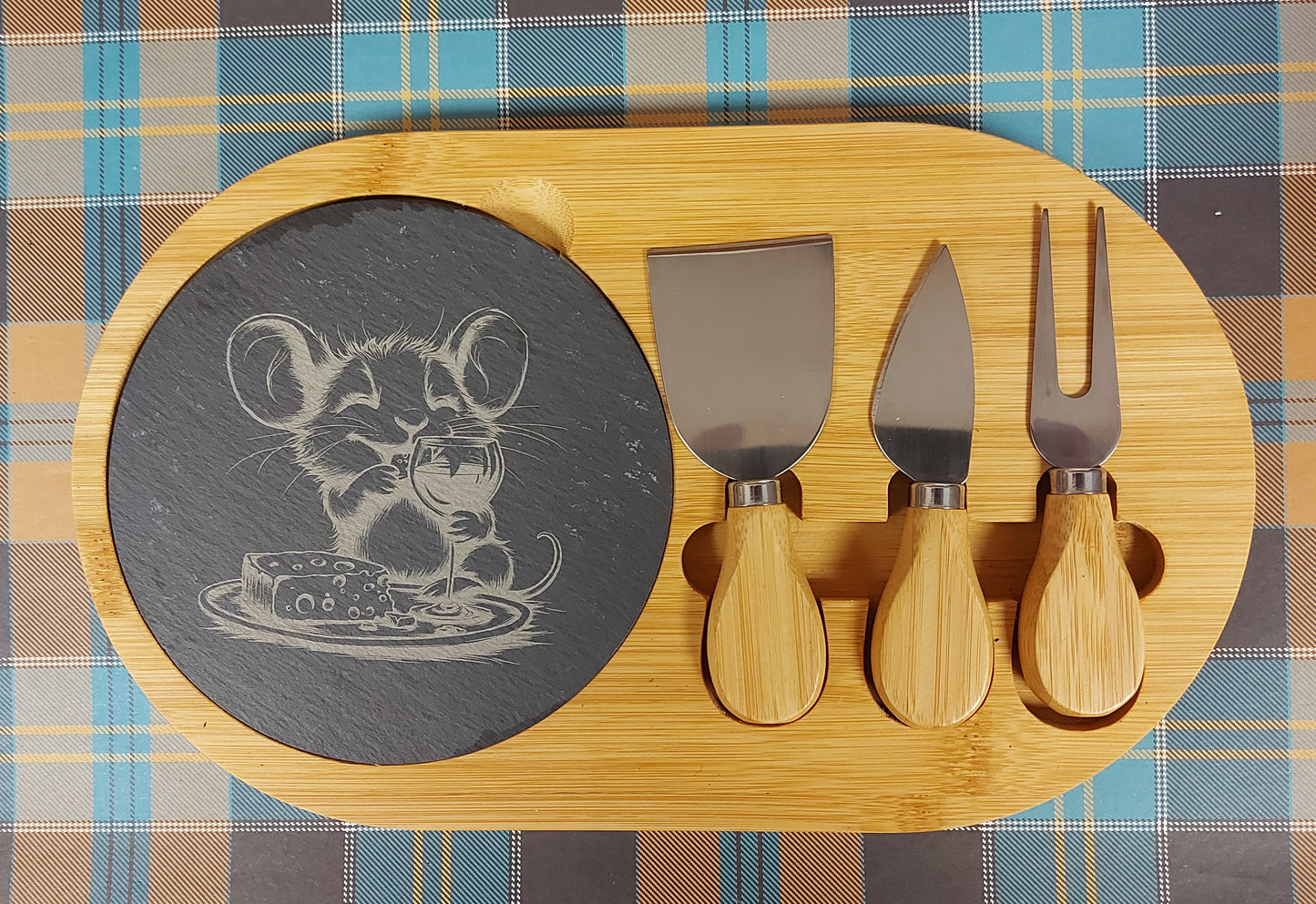 Oval Bamboo Cheese Board with Engraved Slate Insert