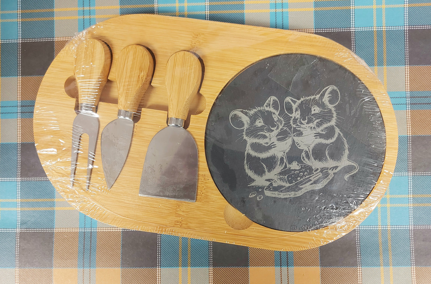 Oval Bamboo Cheese Board with Engraved Slate Insert