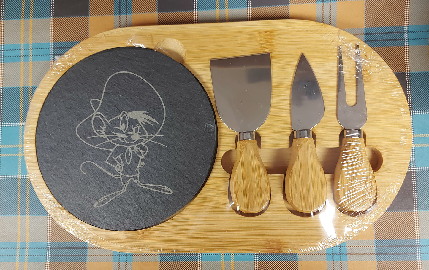 Oval Bamboo Cheese Board with Engraved Slate Insert