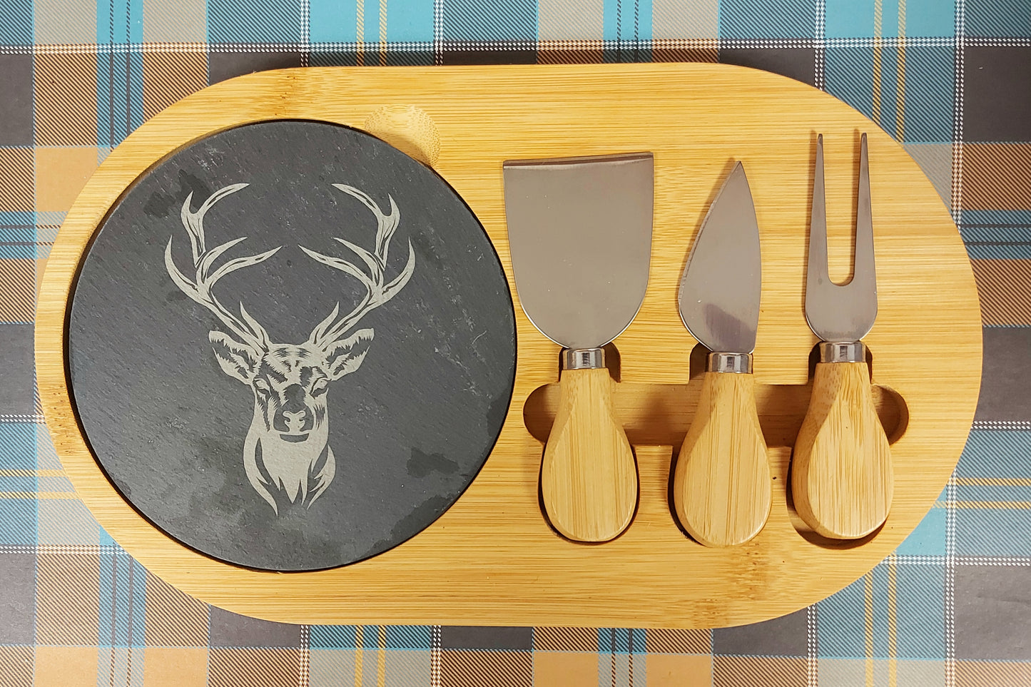 Oval Bamboo Cheese Board with Engraved Slate Insert