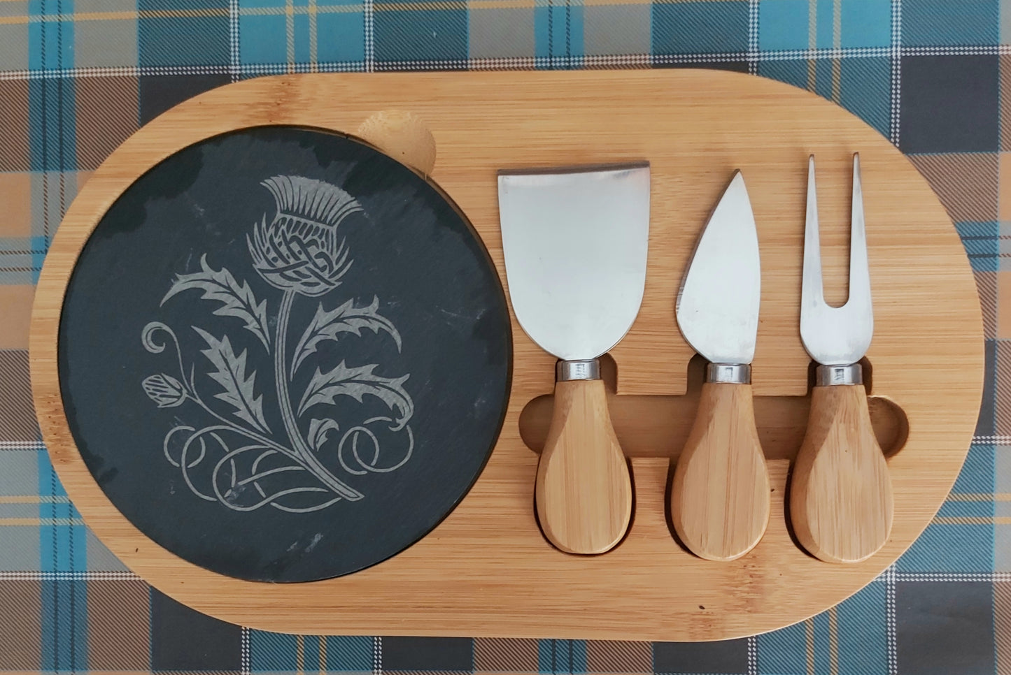 Oval Bamboo Cheese Board with Engraved Slate Insert