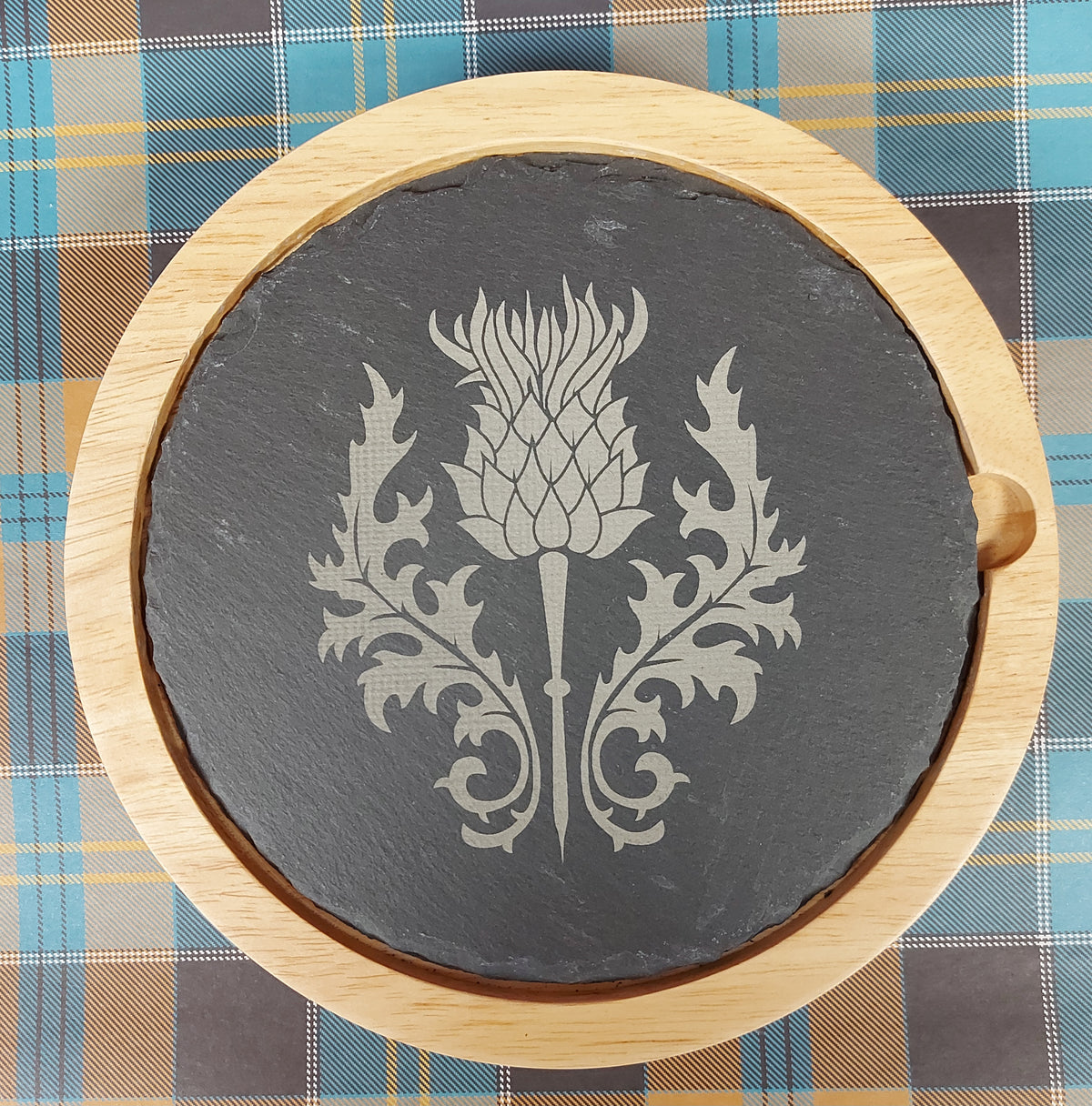 Slate Top Cheese Board with Hidden Knives and Laser Engraved Design