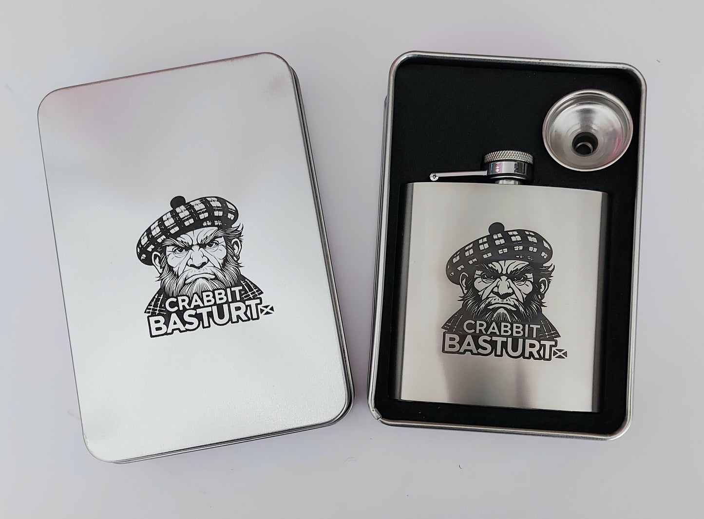 Stunning Laser Engraved 6oz Hip Flask –  In Tin Gift Box