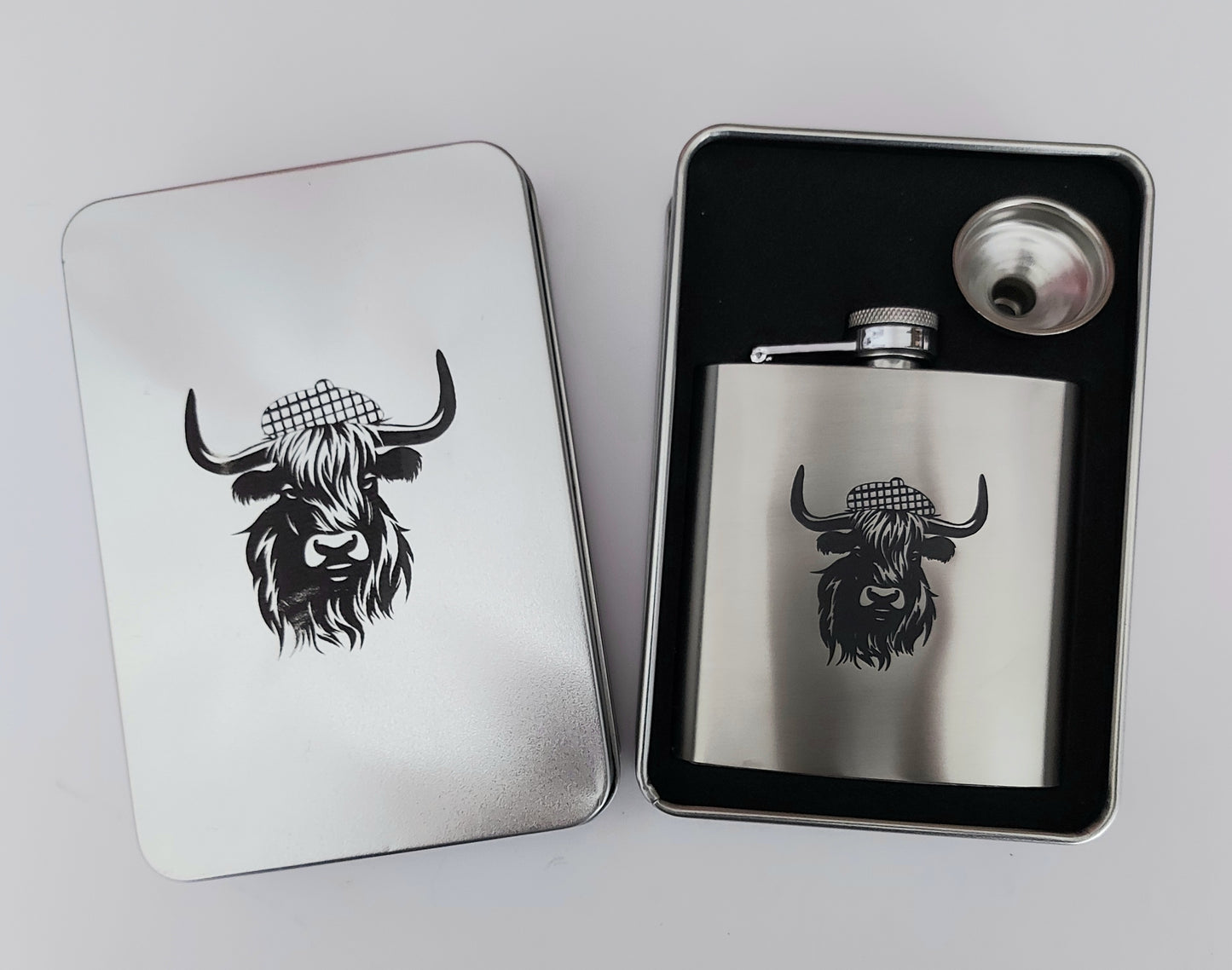 Stunning Laser Engraved 6oz Hip Flask –  In Tin Gift Box