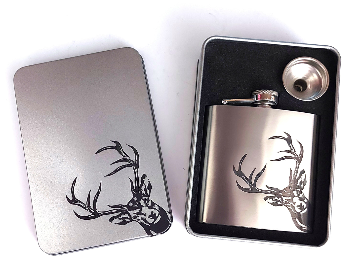 Stunning Laser Engraved 6oz Hip Flask –  In Tin Gift Box