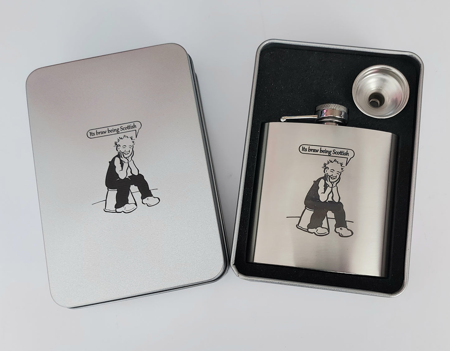 Stunning Laser Engraved 6oz Hip Flask –  In Tin Gift Box