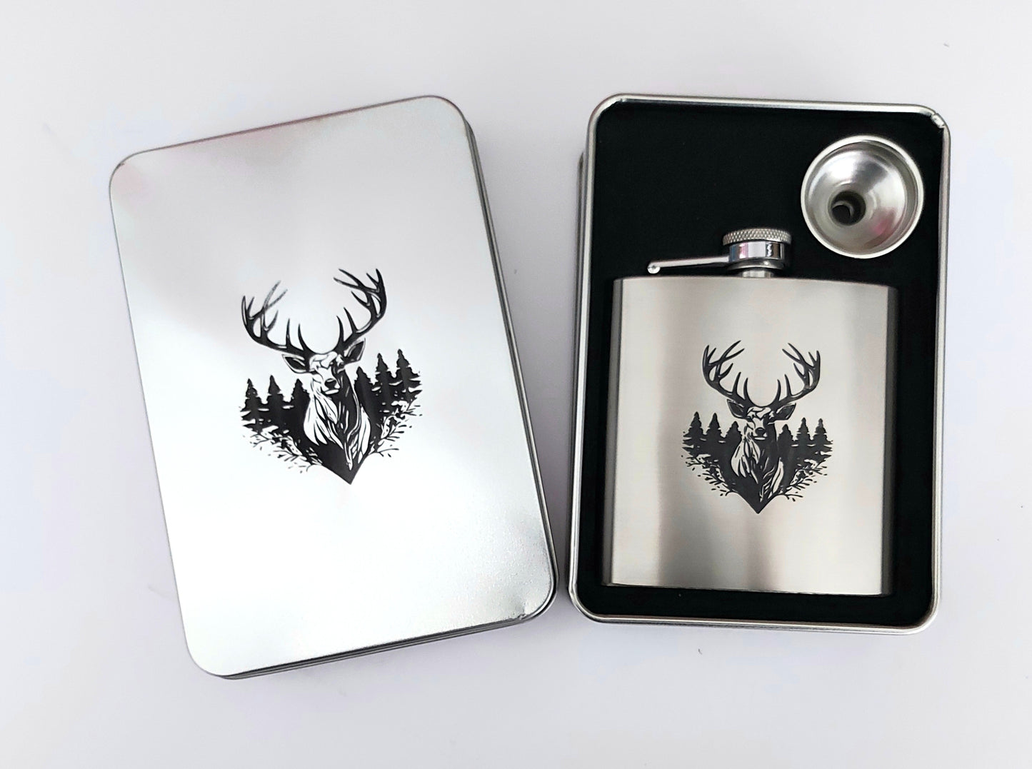 Stunning Laser Engraved 6oz Hip Flask –  In Tin Gift Box