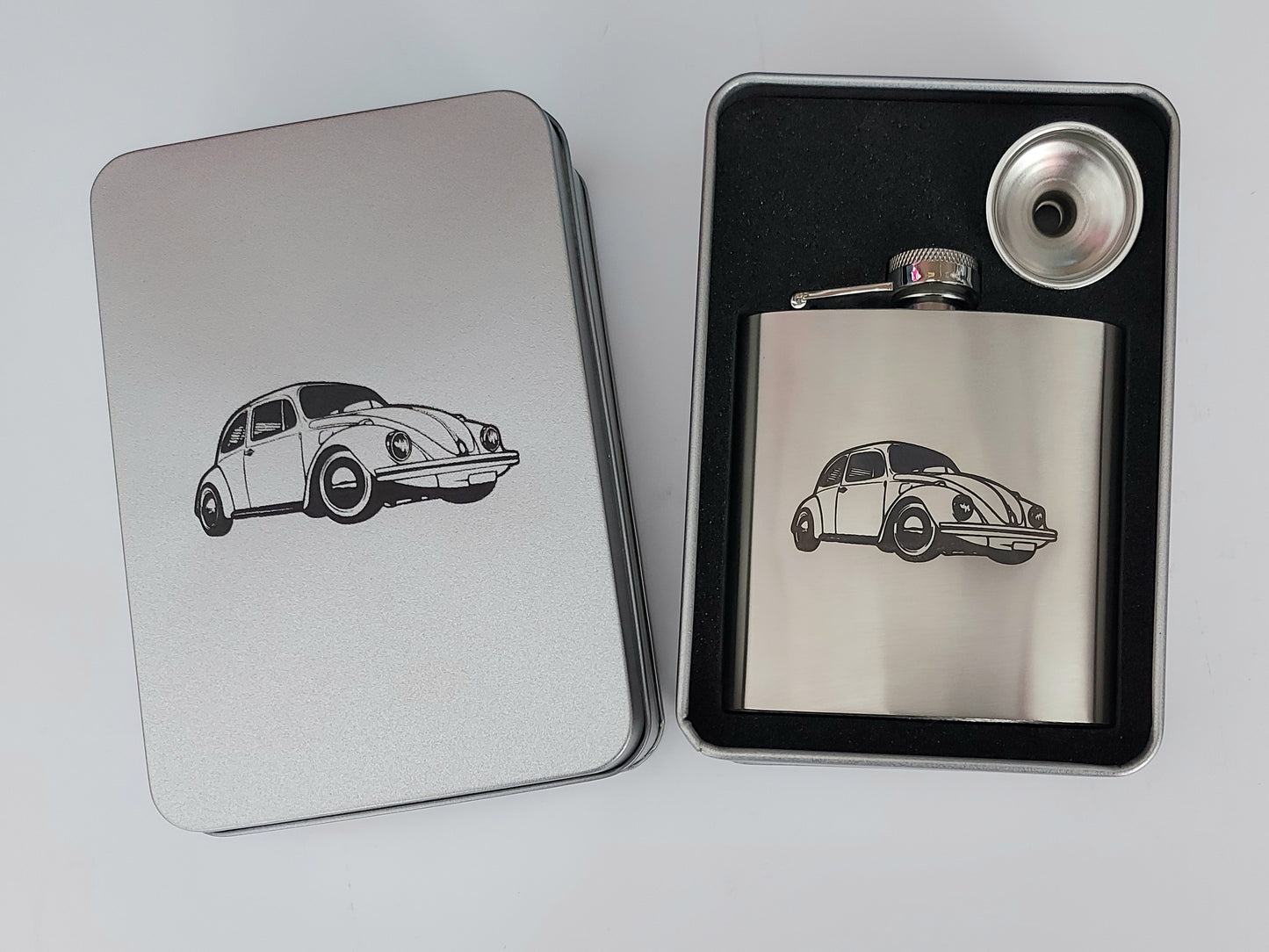 Stunning Laser Engraved 6oz Hip Flask –  In Tin Gift Box