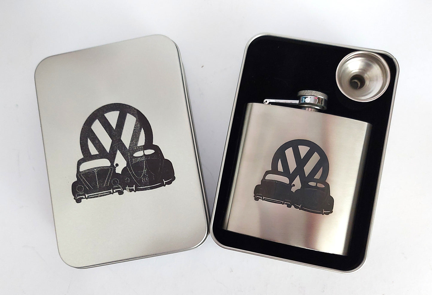 Stunning Laser Engraved 6oz Hip Flask –  In Tin Gift Box