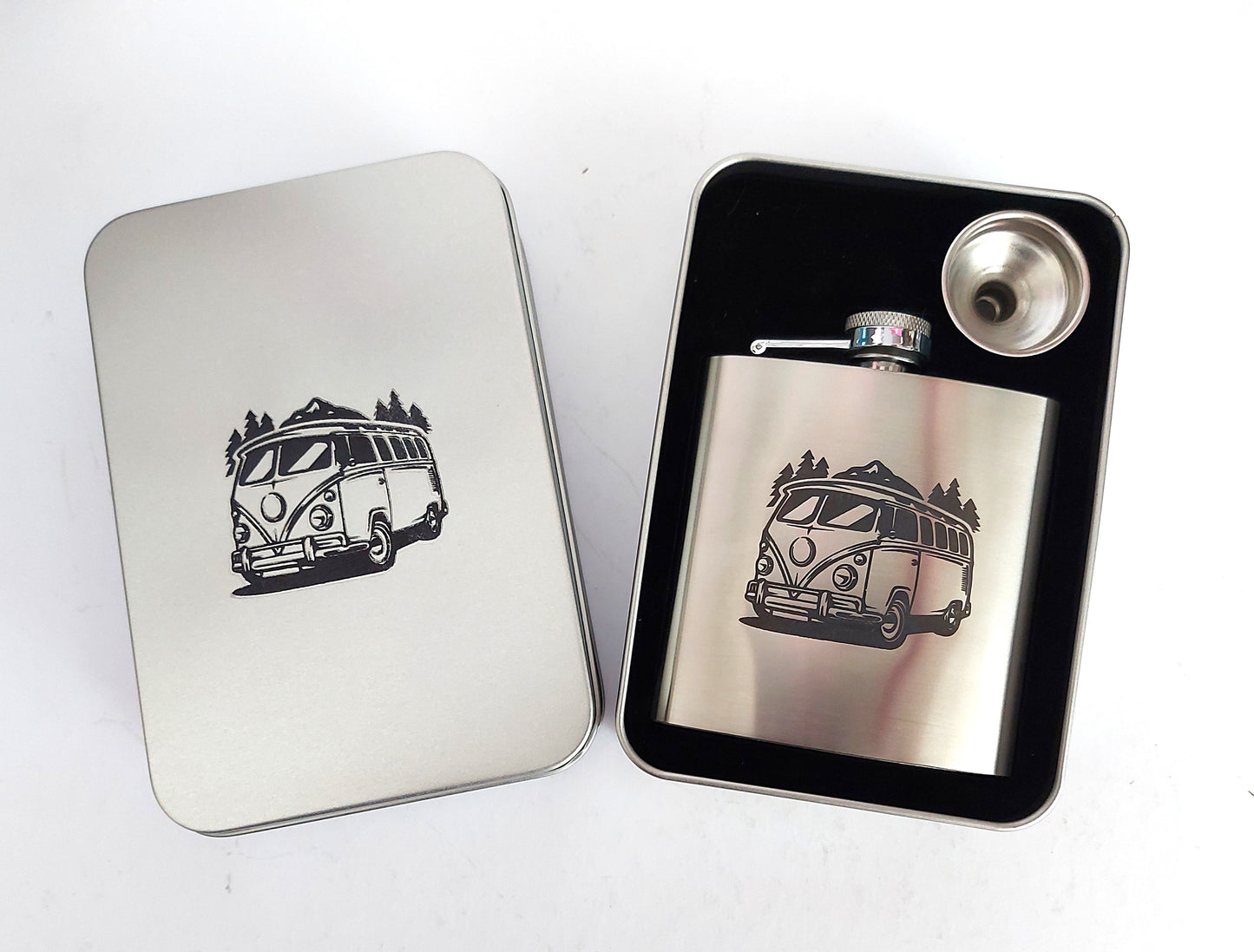 Stunning Laser Engraved 6oz Hip Flask –  In Tin Gift Box