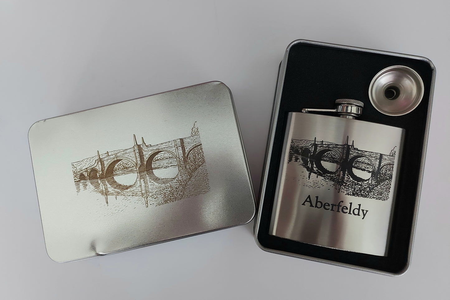 Stunning Laser Engraved 6oz Hip Flask –  In Tin Gift Box